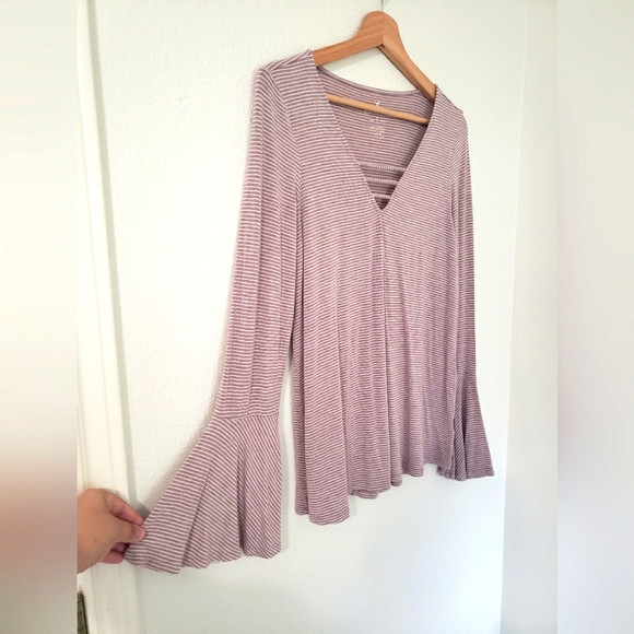 American Eagle Outfitters Mauve Striped Flared Long Sleeve Shirt - Picture 4 of 5